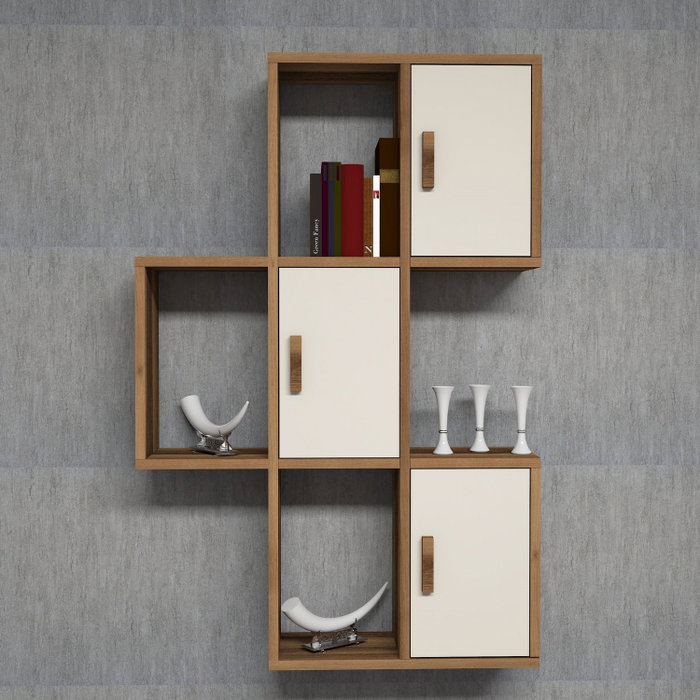 Hanah Home Flora Estantería de Pared Nogal y Crema